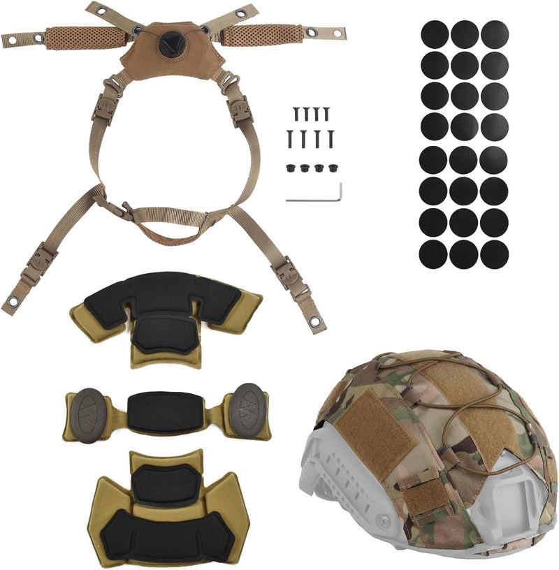 Hdlsina Helmet Cover Cloth,Adjustable Dial Suspension System Chin Strap Tactical Helmet Retention System Chin Strap and Airsoft Helmet Padding Kit Universal EVA Foam Pads Set - Image 1